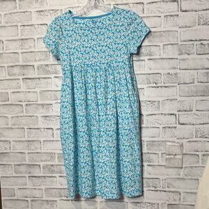 Lands End daisy Floral print Blue Kids Dress size 10/12 .100% cotton knee length